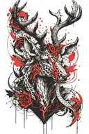 Viper Snake and Deer Head with Antlers crossed together tattoo design idea