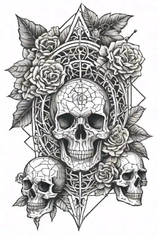 Skulls hourglass heart brain tattoo design idea