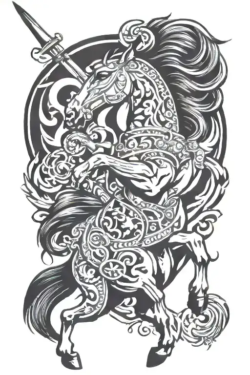 mustang, warrior, gee-gee tattoo design idea