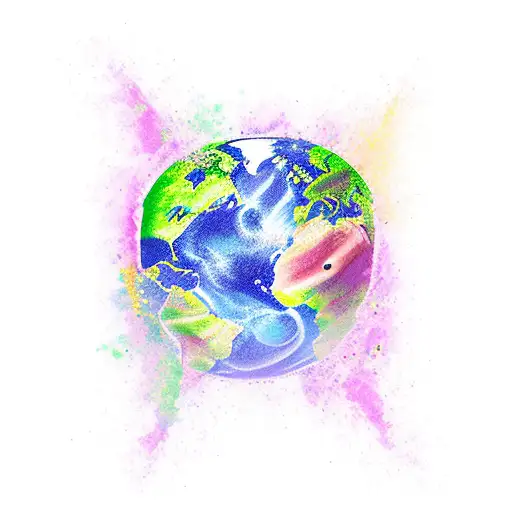 planet earth with a juice box leaking out of the straw purple liquid  tattoo design idea