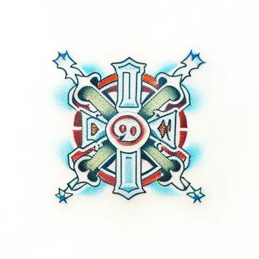 a Black cross with the numbers 999 going down the middle outlined in blue  tattoo design idea