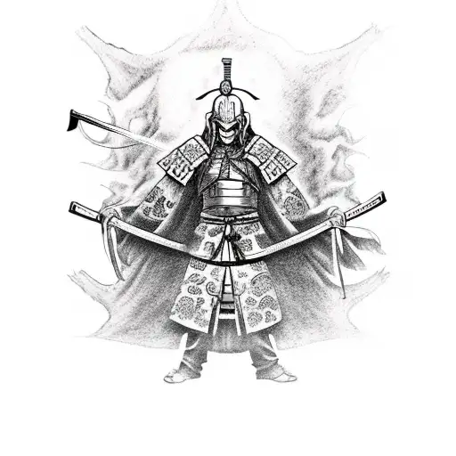 A tattoo design featuring a samurai warrior battling demons in a dark and eerie setting tattoo design idea