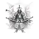 A tattoo design featuring a samurai warrior battling demons in a dark and eerie setting tattoo design idea