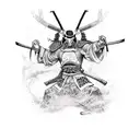 A tattoo design featuring a samurai warrior battling demons in a dark and eerie setting tattoo design idea