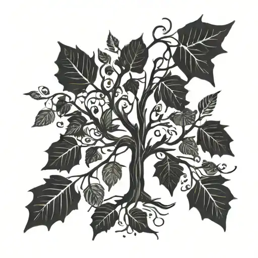 tree with over hanging limbs and leaves falling in the fall  tattoo design idea