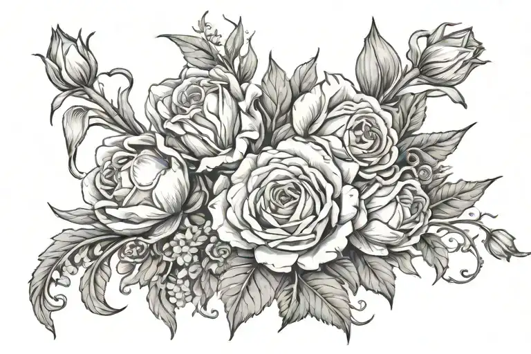 roses tulips and herber daises like a vine wrapped tattoo design idea