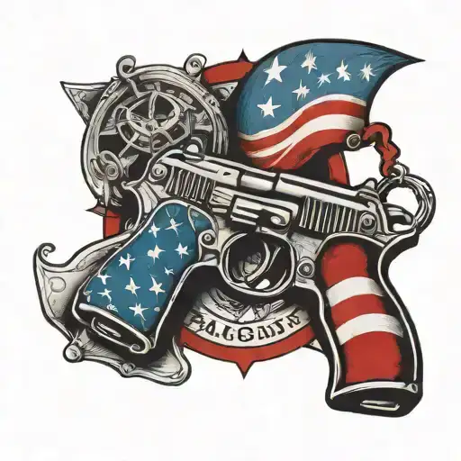 FLAG HAND CUFFS GUN tattoo design idea