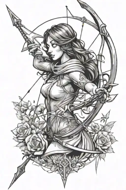 faceless woman with bow and arrow tattoo design idea