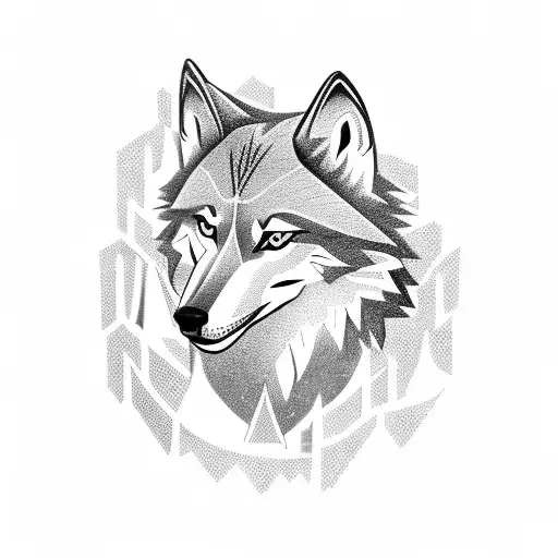 A majestic wolf standing on top of a pile of books, with a crow perched on its shoulder, surrounded by musical notes. tattoo design idea