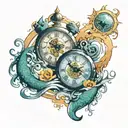 clock in water with both Gemini and Scorpio zodiac sign tattoo design idea