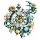 clock in water with both Gemini and Scorpio zodiac sign tattoo design idea
