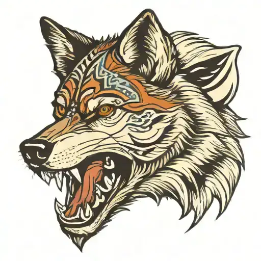 Wolf head with marking tattoo design idea