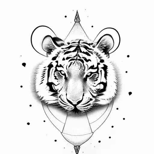 a half faced tiger and deer face, with a swan and dove included in it tattoo design idea