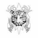 a half faced tiger and deer face, with a swan and dove included in it tattoo design idea