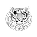 a half faced tiger and deer face, with a swan and dove included in it tattoo design idea