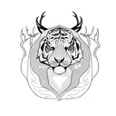 a half faced tiger and deer face, with a swan and dove included in it tattoo design idea