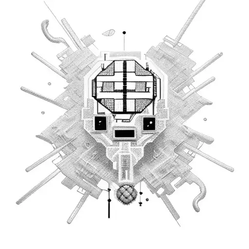 A tattoo featuring a futuristic computer chip intertwined with anime-inspired elements tattoo design idea