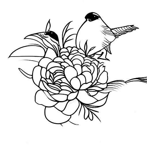 gentle peony flowers with a bird tattoo design idea