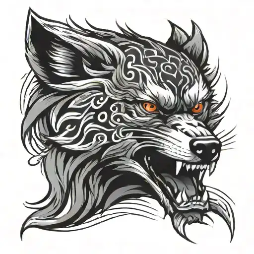 wolf face tattoo design idea