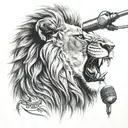 A realistic lion with a microphone, symbolizing the roar of the music tattoo design idea