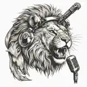 A realistic lion with a microphone, symbolizing the roar of the music tattoo design idea