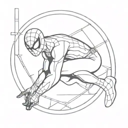 spider-man crouching on a window looking tattoo design idea