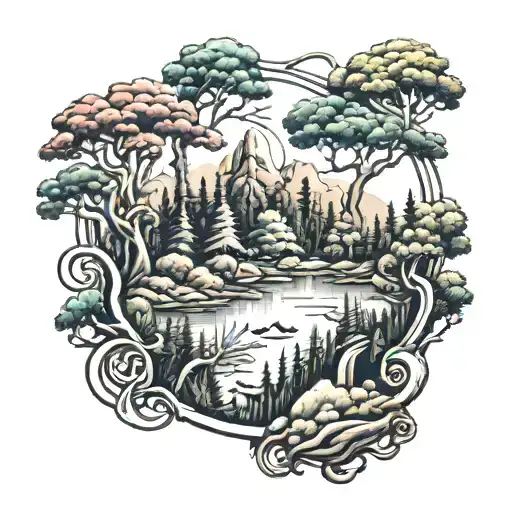 forest landscape with hidden tattoo design idea