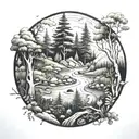 forest landscape with hidden tattoo design idea