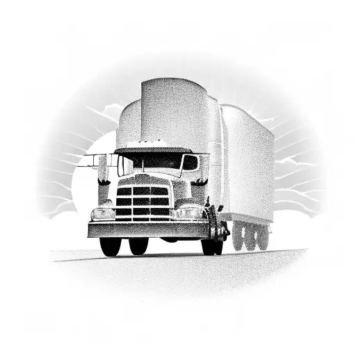 A silhouette of a big rig truck against a sunset backdrop, representing Bob's love for long drives across Virginia tattoo design idea