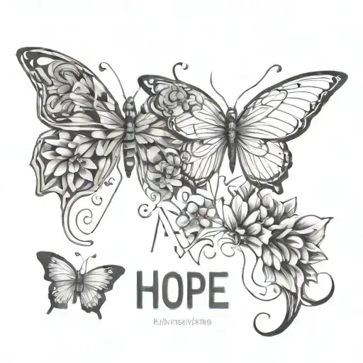 fine line tattoo with butterflies and flowers and the words hope and faith  tattoo design idea