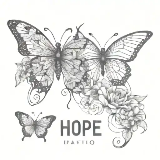 fine line tattoo with butterflies and flowers and the words hope and faith  tattoo design idea