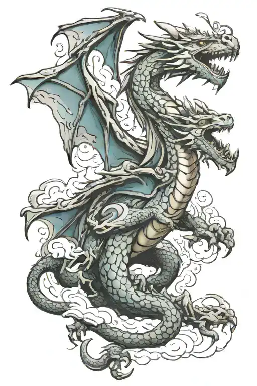 dragon with babies flying tattoo design idea