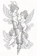 zipper lighter with two cherubs flying tattoo design idea