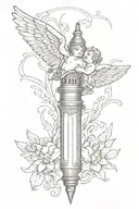zipper lighter with two cherubs flying tattoo design idea