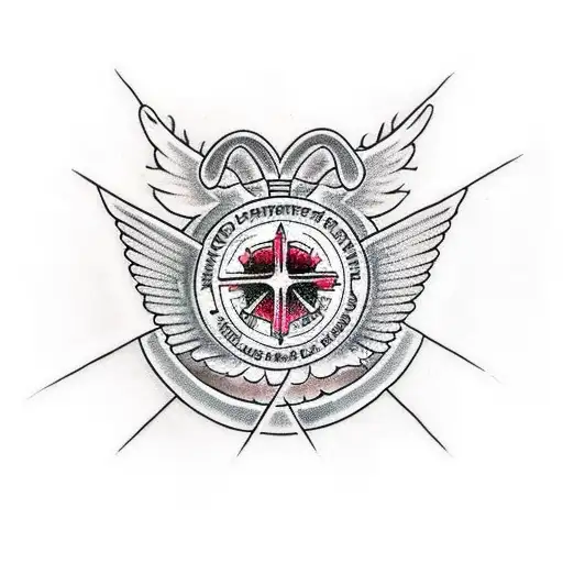 A cross with wings and a halo made out of coffee beans tattoo design idea