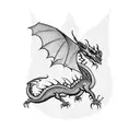 A blackwork tattoo of a dragon flying over a famous architectural landmark tattoo design idea