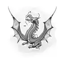 A blackwork tattoo of a dragon flying over a famous architectural landmark tattoo design idea