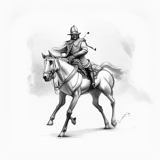 ghost riding a horse loose lines 1930s tattoo design idea