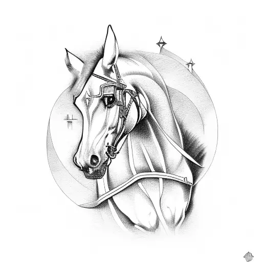 ghost riding a horse bauhaus deco tattoo design idea