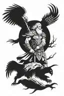 Odin surrounded by ravens and lightning tattoo design idea