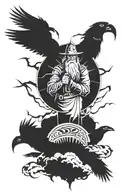Odin surrounded by ravens and lightning tattoo design idea