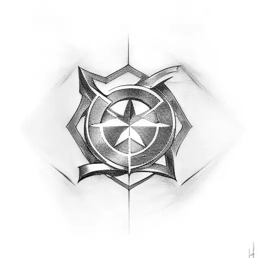 Design a tattoo of the PS5 logo intertwined with the shield of Captain America tattoo design idea