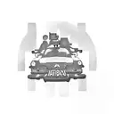 Create a tattoo featuring a taxi driving through a Call of Duty warzone with a family portrait in the background tattoo design idea