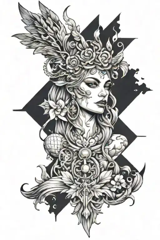 Freya goddess and neckle and Divine feminine  tattoo design idea