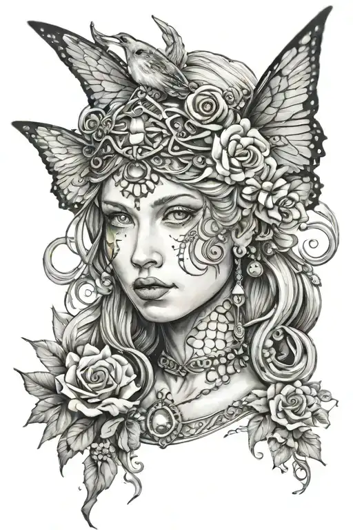 Freya goddess and neckle and Divine feminine  tattoo design idea