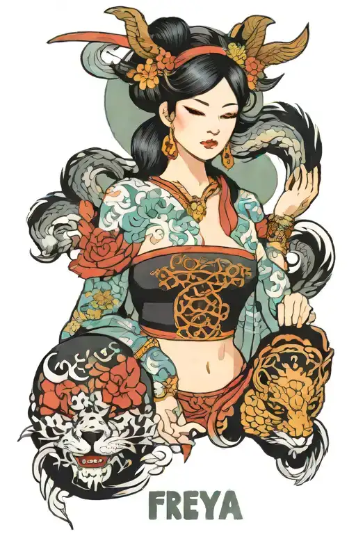 Freya goddess and neckle and Divine feminine  tattoo design idea