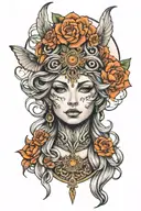 Freya goddess and neckle and Divine feminine  tattoo design idea