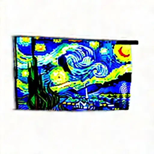 starry night by van gogh but pixelart horizontal tattoo design idea