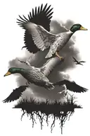 duck hunting in flight with a pound dog and lightning tattoo design idea