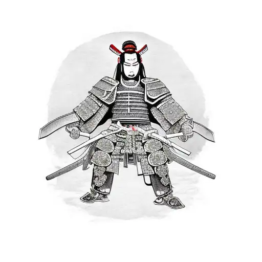 Samurai in an bloody sakuretsu armor and a long zanpakuto  tattoo design idea